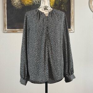 Nine West Womens Black White Dot Button Front Long Sleeve Blouse Size XL NWT